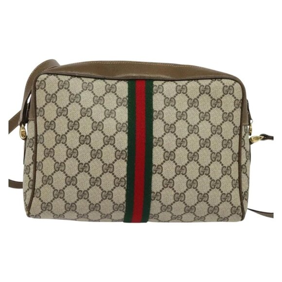 GUCCI GG Supreme Web Sherry Line Shoulder Bag PVC Beige Gold Red Auth ep10859 - Picture 3 of 16